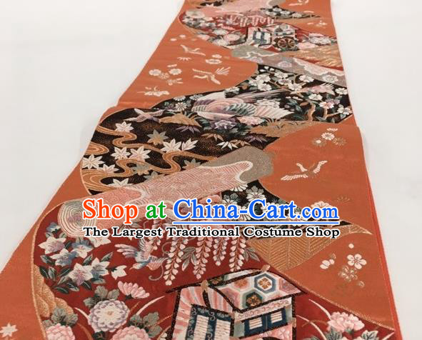 Japanese Traditional Classical Phoenix Pattern Orange Waistband Kimono Brocade Accessories Asian Japan Yukata Belt for Women