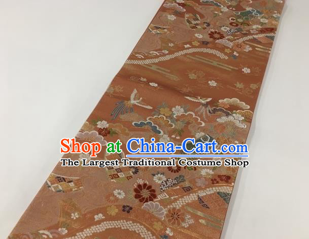 Japanese Traditional Classical Phoenix Cornflower Pattern Orange Waistband Kimono Brocade Accessories Asian Japan Yukata Belt for Women
