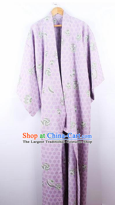 Asian Japanese Ceremony Palace Printing Lilac Kimono Traditional Japan Yukata Dress for Women