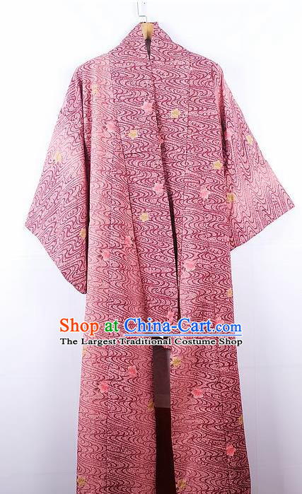 Asian Japanese Ceremony Palace Printing Wine Red Kimono Traditional Japan Yukata Dress for Women