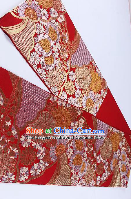 Japanese Traditional Classical Cornflower Pattern Red Kimono Brocade Accessories Asian Japan Yukata Belt for Women