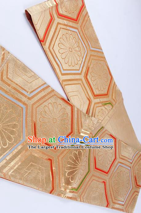Japanese Traditional Classical Cornflower Pattern Golden Kimono Brocade Accessories Asian Japan Yukata Belt for Women