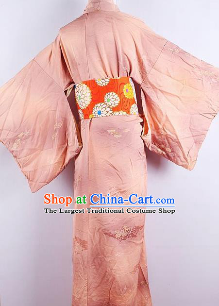 Asian Japanese Ceremony Printing Cherry Blossom Pink Kimono Dress Traditional Japan Yukata Costume for Women