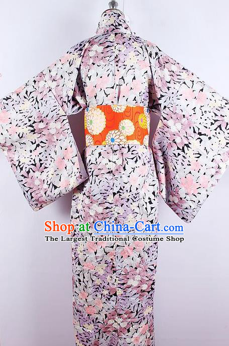 Asian Japanese Ceremony Printing Sakura Kimono Dress Traditional Japan Yukata Costume for Women