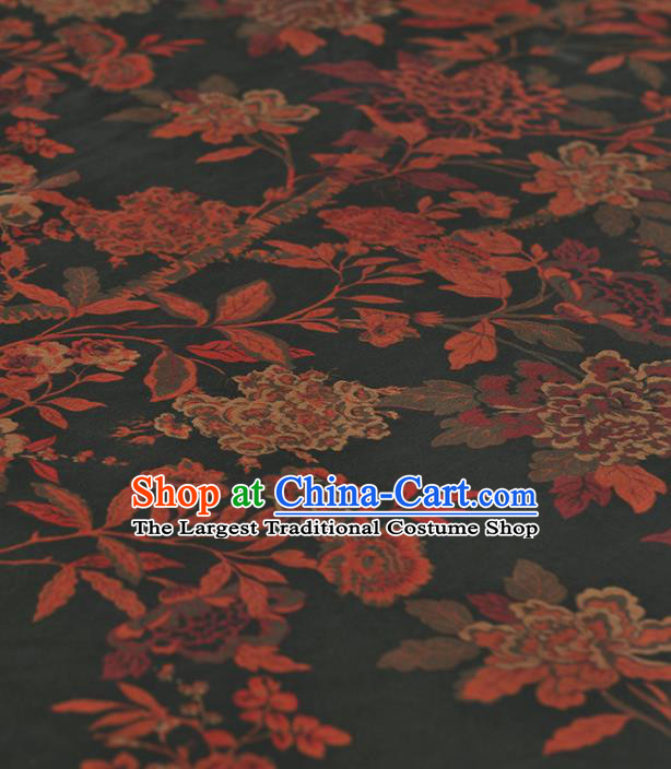 Chinese Traditional Flowers Pattern Design Black Gambiered Guangdong Gauze Asian Brocade Silk Fabric