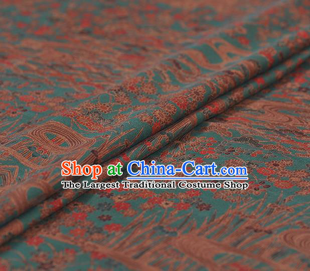 Chinese Traditional Classical Maple Leaf Pattern Design Green Gambiered Guangdong Gauze Asian Brocade Silk Fabric