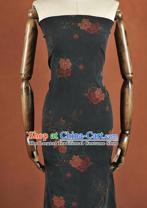 Chinese Traditional Classical Peony Pattern Design Navy Gambiered Guangdong Gauze Asian Brocade Silk Fabric