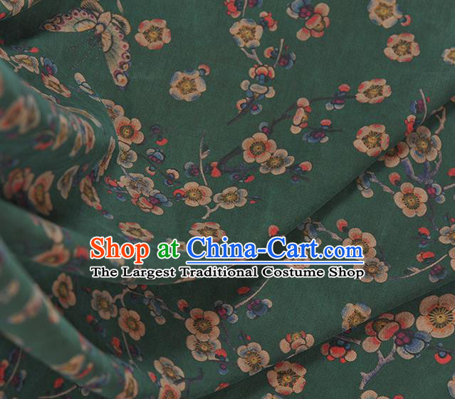 Chinese Traditional Classical Wintersweet Butterfly Pattern Design Green Gambiered Guangdong Gauze Asian Brocade Silk Fabric