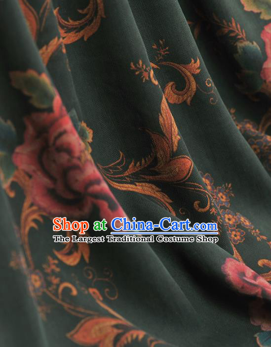 Chinese Traditional Peony Pattern Design Atrovirens Gambiered Guangdong Gauze Asian Brocade Silk Fabric
