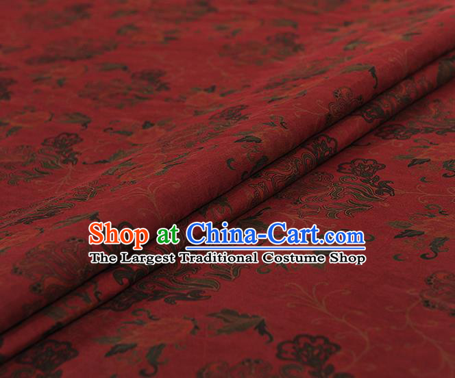 Chinese Traditional Flowers Pattern Design Wine Red Gambiered Guangdong Gauze Asian Brocade Silk Fabric