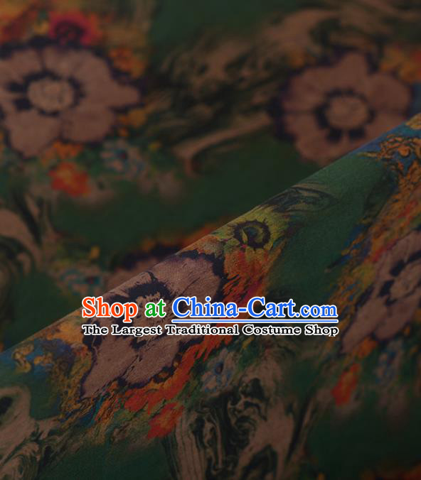 Chinese Classical Thyme Flowers Pattern Design Green Gambiered Guangdong Gauze Traditional Asian Brocade Silk Fabric