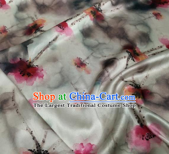 Asian Chinese Classical Printing Pattern White Brocade Satin Drapery Traditional Cheongsam Brocade Silk Fabric