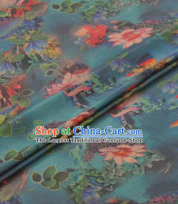 Asian Chinese Classical Lotus Pattern Green Gambiered Guangdong Gauze Traditional Cheongsam Brocade Silk Fabric
