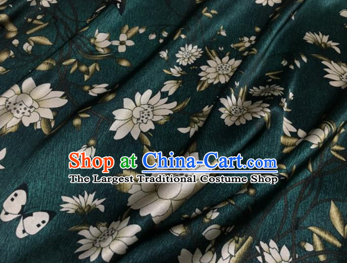 Asian Chinese Classical Lotus Pattern Deep Green Brocade Satin Drapery Traditional Cheongsam Brocade Silk Fabric