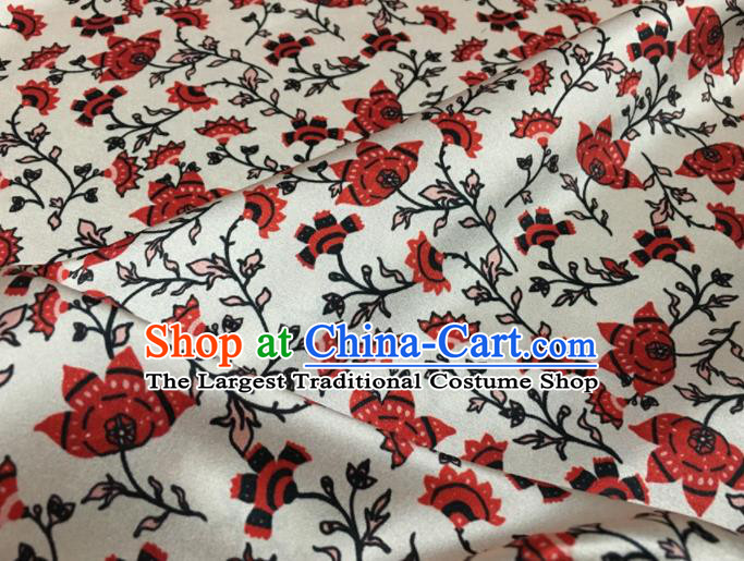 Asian Chinese Classical Flowers Pattern White Brocade Satin Drapery Traditional Cheongsam Brocade Silk Fabric