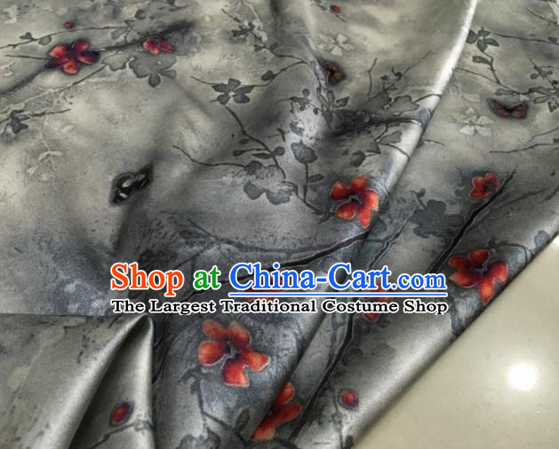 Asian Chinese Classical Plum Pattern Grey Brocade Satin Drapery Traditional Cheongsam Brocade Silk Fabric