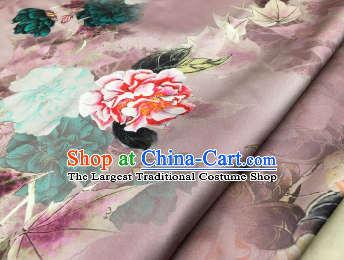 Asian Chinese Classical Peony Pattern Lilac Brocade Satin Drapery Traditional Cheongsam Brocade Silk Fabric
