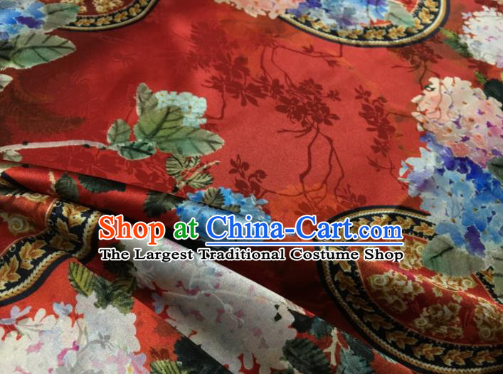 Asian Chinese Classical Kapok Pattern Purplish Red Brocade Satin Drapery Traditional Cheongsam Brocade Silk Fabric