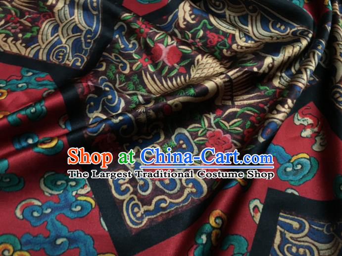 Asian Chinese Classical Crane Pattern Purplish Red Brocade Satin Drapery Traditional Cheongsam Brocade Silk Fabric