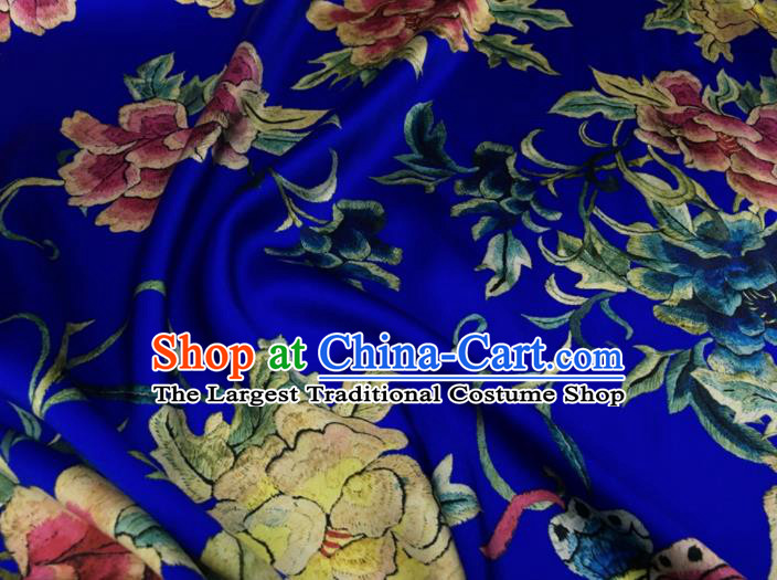 Asian Chinese Classical Peony Flowers Pattern Royalblue Brocade Satin Drapery Traditional Cheongsam Brocade Silk Fabric