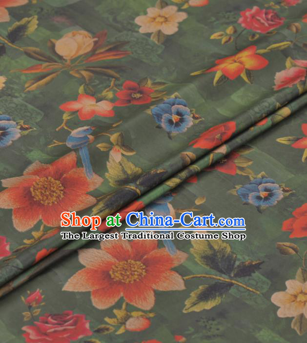 Asian Chinese Classical Flowers Butterfly Pattern Green Gambiered Guangdong Gauze Traditional Cheongsam Brocade Silk Fabric