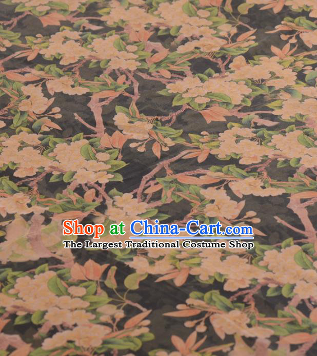 Asian Chinese Classical Pear Flowers Pattern Grey Gambiered Guangdong Gauze Traditional Cheongsam Brocade Silk Fabric