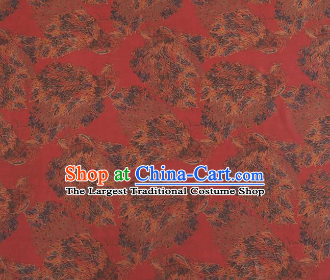 Asian Chinese Classical Peacock Tail Pattern Red Gambiered Guangdong Gauze Traditional Cheongsam Brocade Silk Fabric