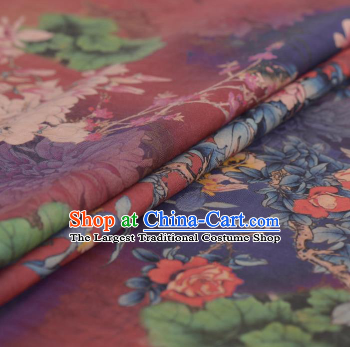 Asian Chinese Classical Peony Pattern Purplish Red Gambiered Guangdong Gauze Traditional Cheongsam Brocade Silk Fabric
