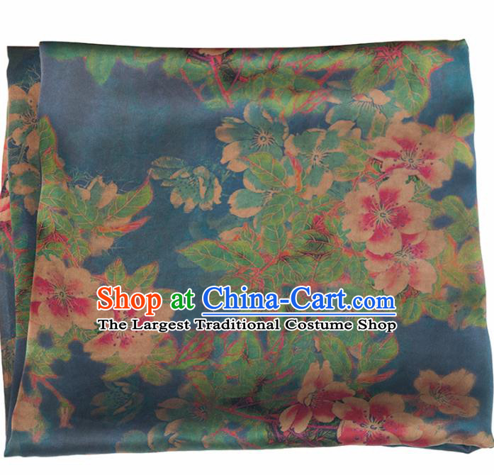 Asian Chinese Classical Peach Blossom Pattern Deep Green Brocade Satin Drapery Traditional Cheongsam Brocade Silk Fabric