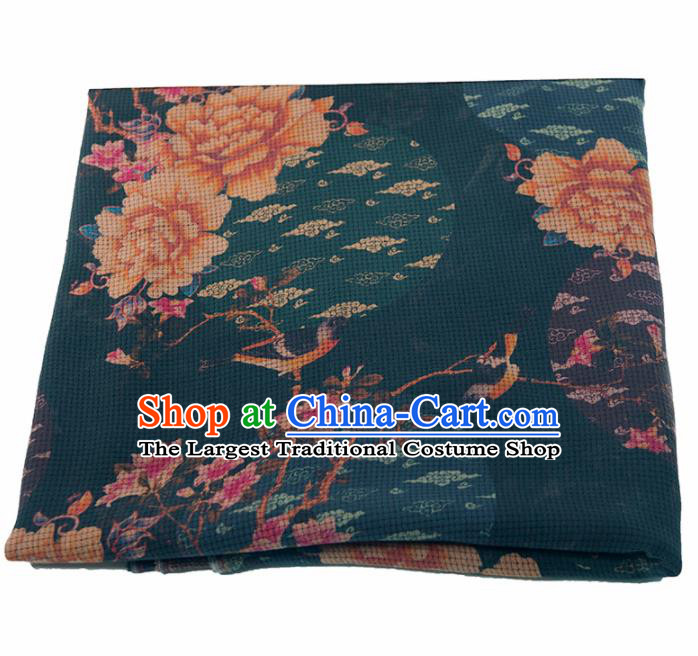 Asian Chinese Classical Peony Pattern Atrovirens Brocade Satin Drapery Traditional Cheongsam Brocade Silk Fabric
