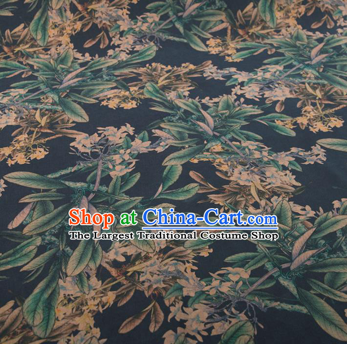 Asian Chinese Classical Leaf Pattern Navy Brocade Satin Drapery Traditional Cheongsam Brocade Silk Fabric