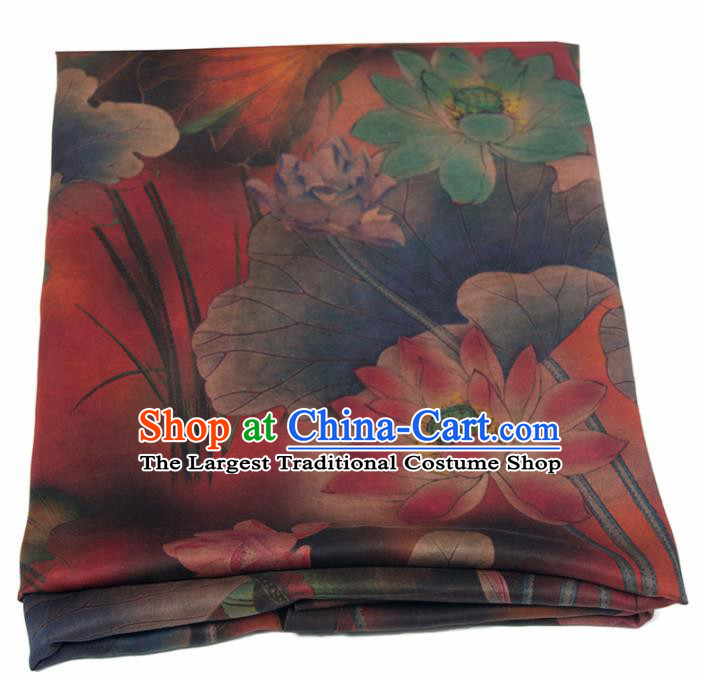 Asian Chinese Classical Lotus Pattern Dark Red Brocade Satin Drapery Traditional Cheongsam Brocade Silk Fabric
