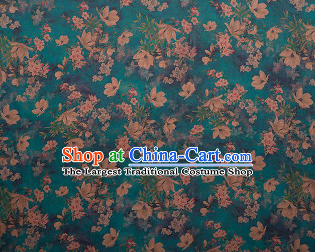 Asian Chinese Classical Yulan Magnolia Pattern Green Brocade Satin Drapery Traditional Cheongsam Brocade Silk Fabric