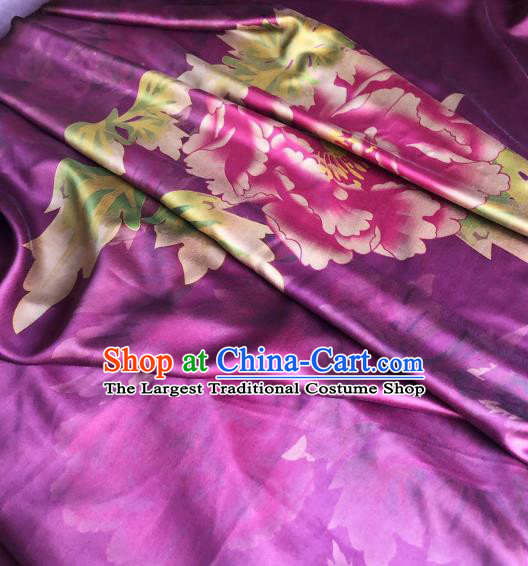 Asian Chinese Classical Peony Pattern Purple Satin Drapery Gambiered Guangdong Gauze Brocade Traditional Cheongsam Brocade Silk Fabric