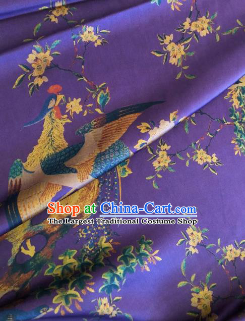 Asian Chinese Classical Phoenix Pattern Purple Satin Drapery Gambiered Guangdong Gauze Brocade Traditional Cheongsam Brocade Silk Fabric