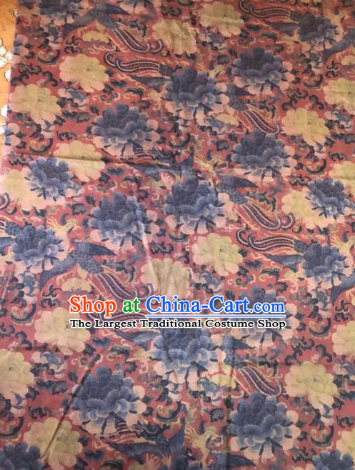 Asian Chinese Classical Phoenix Peony Pattern Satin Drapery Gambiered Guangdong Gauze Brocade Traditional Cheongsam Brocade Silk Fabric