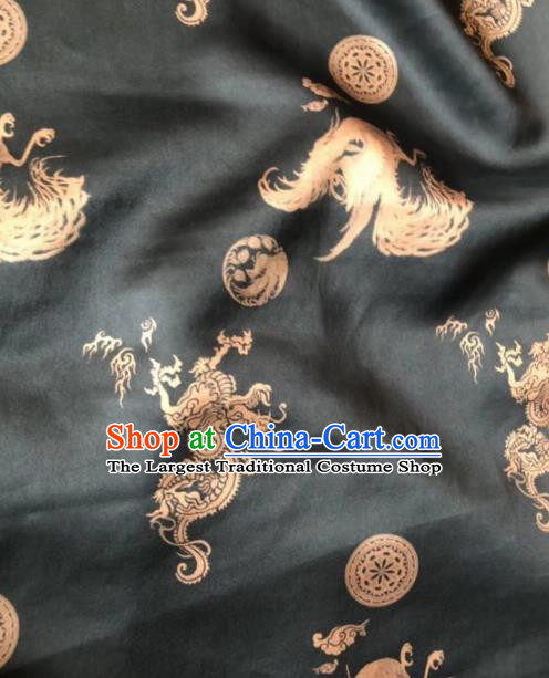 Asian Chinese Classical Dragon Phoenix Pattern Black Satin Drapery Gambiered Guangdong Gauze Brocade Traditional Cheongsam Brocade Silk Fabric