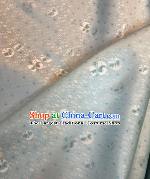 Asian Chinese Classical Auspicious Pattern Light Blue Satin Drapery Gambiered Guangdong Gauze Brocade Traditional Cheongsam Brocade Silk Fabric