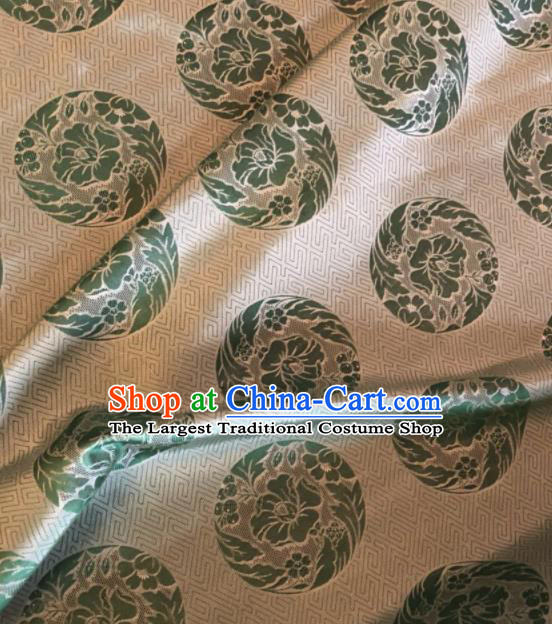 Asian Chinese Classical Twine Flowers Pattern Light Green Satin Drapery Gambiered Guangdong Gauze Brocade Traditional Cheongsam Brocade Silk Fabric