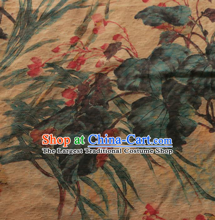 Asian Chinese Classical Orchid Pattern Gambiered Guangdong Gauze Satin Drapery Brocade Traditional Cheongsam Brocade Silk Fabric