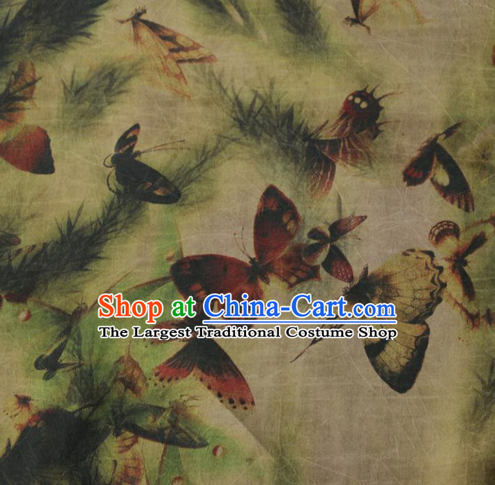 Asian Chinese Classical Butterfly Pattern Green Gambiered Guangdong Gauze Satin Drapery Brocade Traditional Cheongsam Brocade Silk Fabric