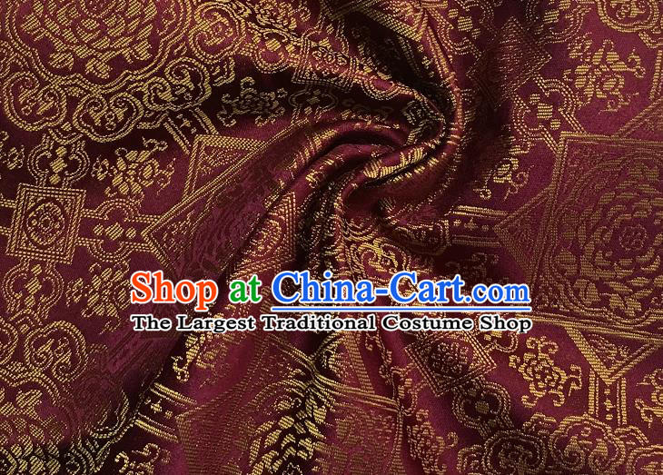 Asian Chinese Cheongsam Classical Pattern Wine Red Satin Drapery Brocade Traditional Brocade Silk Fabric