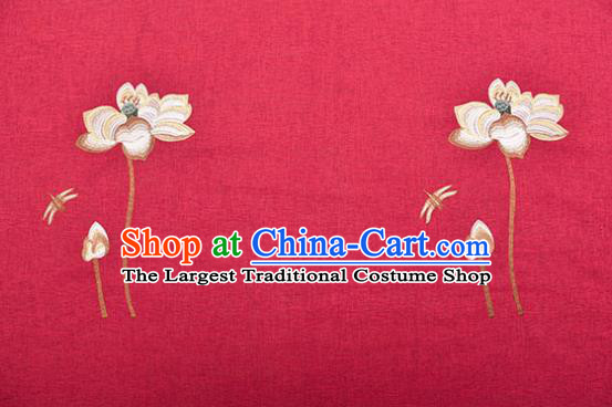 Asian Chinese Cheongsam Classical Embroidered Lotus Pattern Wine Red Satin Drapery Brocade Traditional Brocade Silk Fabric