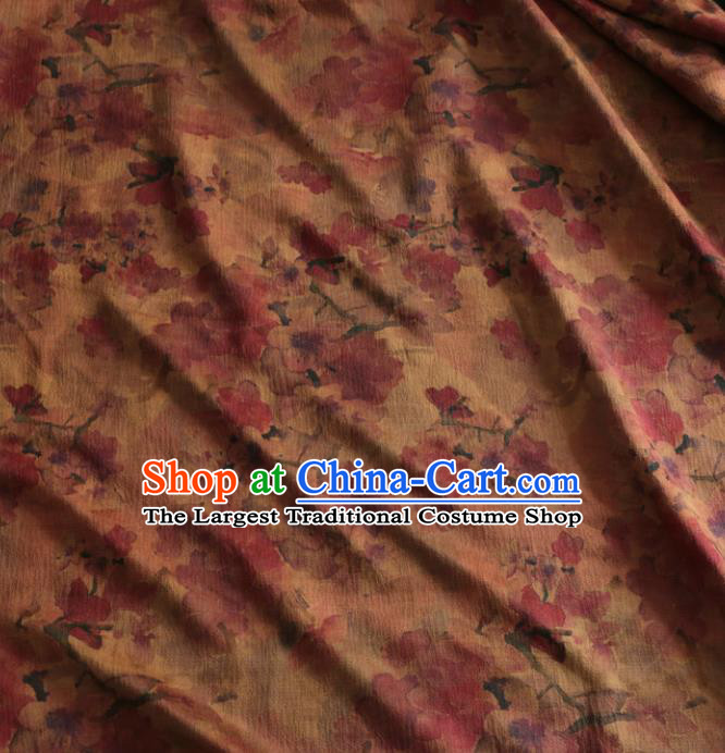 Asian Chinese Classical Plum Pattern Khaki Gambiered Guangdong Gauze Satin Drapery Brocade Traditional Cheongsam Brocade Silk Fabric
