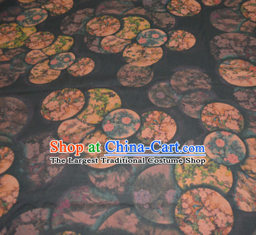Chinese Traditional Cheongsam Classical Magnolia Peony Pattern Navy Gambiered Guangdong Gauze Asian Satin Drapery Brocade Silk Fabric