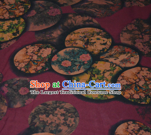 Chinese Traditional Cheongsam Classical Magnolia Peony Pattern Purple Gambiered Guangdong Gauze Asian Satin Drapery Brocade Silk Fabric