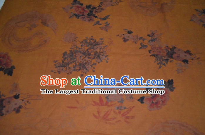 Chinese Traditional Cheongsam Classical Phoenix Peony Pattern Yellow Gambiered Guangdong Gauze Asian Satin Drapery Brocade Silk Fabric