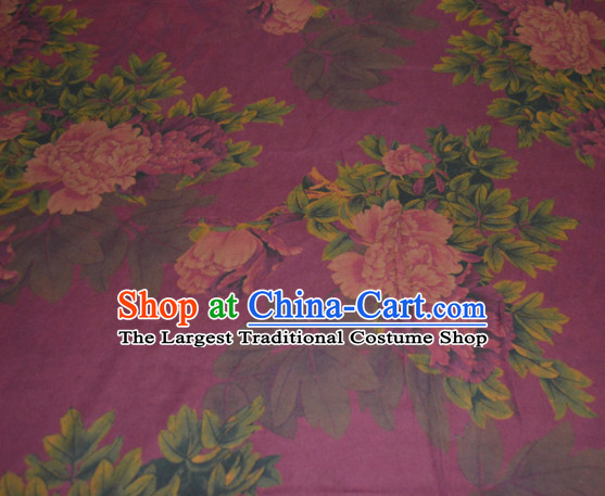 Chinese Traditional Cheongsam Classical Peony Flowers Pattern Purple Gambiered Guangdong Gauze Asian Satin Drapery Brocade Silk Fabric