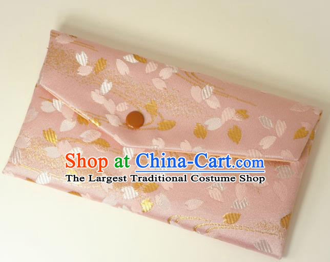 Japanese Traditional Pink Brocade Handbag Asian Japan Nishijin Satin Bags Wallet