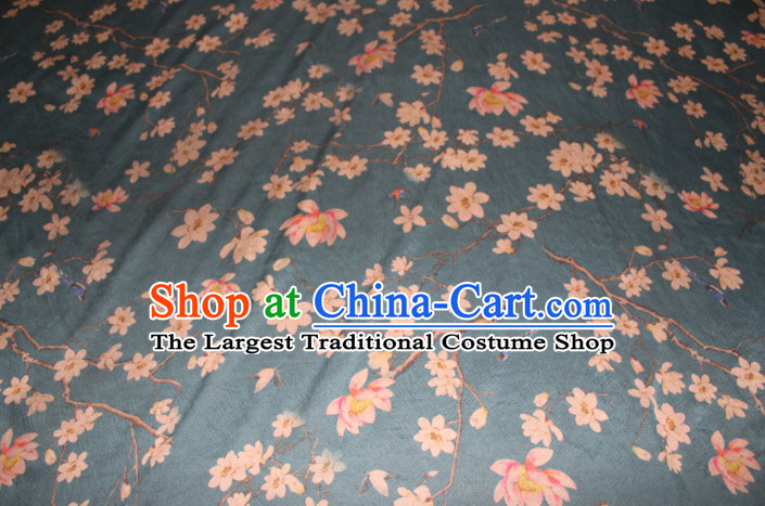 Chinese Traditional Cheongsam Classical Magnolia Pattern Navy Gambiered Guangdong Gauze Asian Satin Drapery Brocade Silk Fabric